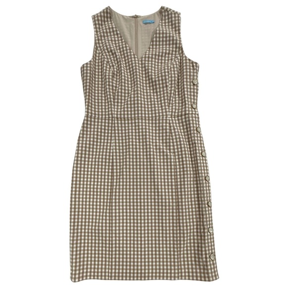 J.McLaughlin Dresses & Skirts - J. McLaughlin Tan Paulson Gingham Dress Stretch Knit Fabric Size 10 W529